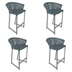 Imagem de Kit 4 Banquetas Reis Em Corda Náutica E Base Em Alumínio Cinza Para área Gourmet Externa Cinza Cinza
