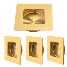 Imagem de HOMOTEK Puxadores de dedo para porta de armário deslizantes quadrados, diâmetro interno de 54 mm, alças embutidas para porta de bolso, puxadores de porta de celeiro, puxadores de gaveta (latão