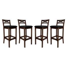 Imagem de Kit 4 Banquetas Media Estofada para Bancada Madri Madeira Capuccino Suede Preto CCS