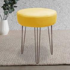 Imagem de Banqueta Puff Jullia Luxo 55cm Industrial Ferro Marrom Suede Amarelo - Ahazzo Móveis