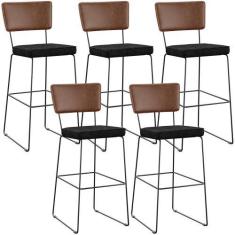 Imagem de Kit 05 Banqueta Alta Cozinha Sala Jantar Allana L02 Sintético Marrom L