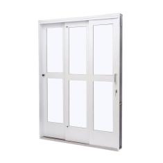 Imagem de Porta de Aço de Correr 215x200cm 3 Folhas Vidro Liso Qualitysol Ramassol Branco