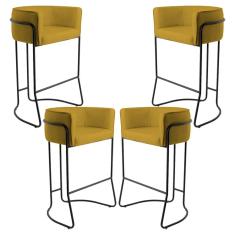 Imagem de Kit 04 Banquetas Decorativas Fixa Base de Aço  Betina D02 Veludo Mostarda B-279 - Lyam Decor