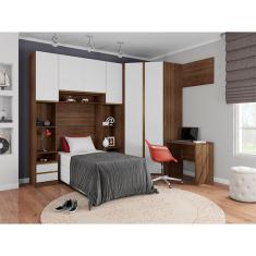 Imagem de Guarda Roupa Solteiro de Canto 6 Portas com Escrivaninha Nogueira Branco Prime Luciane Móveis