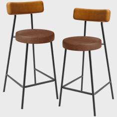 Imagem de Kit 02 Banquetas Baixa Cozinha Sala Jantar Bancada Milão L02 Couríssimo Whisky Marrom - Lyam Decor