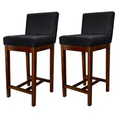 Imagem de Kit 2 Banquetas Média Moderna para Bancada Lisboa Madeira Capuccino Suede Preto CCS