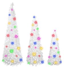 Imagem de MACTING 3 peças, árvore de Natal pop-up com luzes, árvore de tinsel de montagem fácil, árvore de lápis artificial litorânea com glitter para decoração de Natal de inverno em apartamento interno