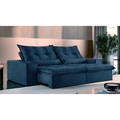 Imagem de Sofá 4 Lugares Retrátil e Reclinável Galícia Veludo com Molas Azul