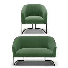 Imagem de Sofá Namoradeira E Poltrona Base Industrial Preto Stella Suede D03 - D`rossi Cor Verde