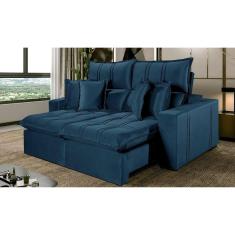 Imagem de Sofá 4 Lugares Retrátil e Reclinável México Veludo com Molas Ensacadas Azul