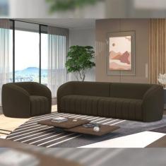 Imagem de Conjunto Sala De Estar Sofá 252cm 3 Lugares E Poltrona Adam Veludo Mar
