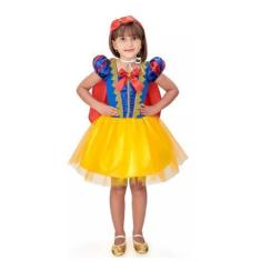 Imagem de Vestido Fantasia Infantil Menina Branca De Neve Luxo C/ Capa e Tiara -