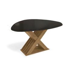 Imagem de Mesa p/ Cozinha Graviola c/ Tampo Madeirado c/ Vidro 135x105cm Freijó/Preto Fosco - Kappesberg