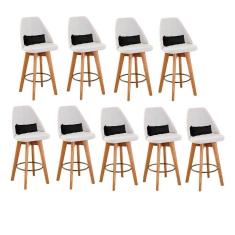 Imagem de Kit 09 Banquetas Com Encosto Linho Bege E Almofada Preto