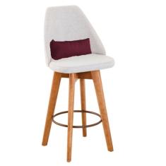 Imagem de Banqueta Alta Maya Giratória Com Encosto Gourmet Linho Bege e Almofada Suede Bordô - Aurora Line