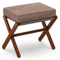 Imagem de BAMBOOHOMIE Banqueta de maquiagem, banqueta dobrável com pernas de bambu, cadeira otomana para descanso de pés para penteadeira, banquetas modernas pequenas acolchoadas para sala de maquiagem, quarto,