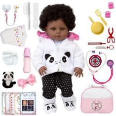Imagem de Boneca Reborn Corpo de Vinil Enxoval Completo Panda + Bolsa - Cegonha 