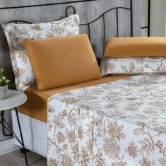 Imagem de Jogo De Cama Malha Lençol 100% Algodão Primavera 4 Peças Casal Floral Cobre