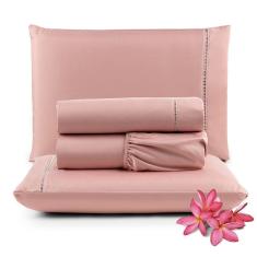 Imagem de Jogo De Lençol Micropercal 400 Fios King 4 Peças Barato - Salmão