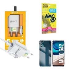Imagem de Kit Carregador Turbo + Capinha Motorola G42 + Película 9D - Hrebos