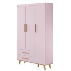 Imagem de Guarda Roupa Infantil Retrô 3 Portas com Gavetas Ludmila Rosa Fosco com Bétula Carolina Baby