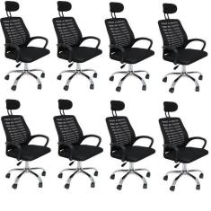 Imagem de Kit 8 Cadeiras Office Presidente com Encosto e Rodízios Cádis Preto