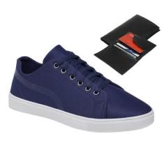 Imagem de Tênis Casual Masculino De Amarrar Sola Reta Conforto + Carteira - Gmm