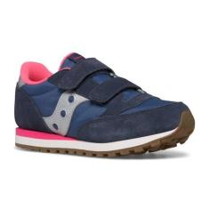 Imagem de Saucony Originals Tênis unissex infantil Originals Jazz Double Hook & Loop (criança pequena), Azul-marinho/prata/rosa, 18