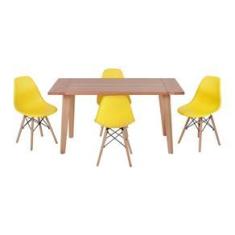 Imagem de Conjunto Mesa de Jantar em Madeira 150x80 Vértice + 4 Cadeiras Eiffel - 
