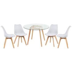 Imagem de KIT - Mesa redonda de vidro Leda 100 cm + 4 cadeiras estofadas Leda 