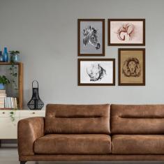 Imagem de Quadros Animais Safari África Moldura Marrom 22X32cm 4Un