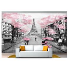 Imagem de Papel De Parede Pintura Torre Eiffel Flores  Cda37