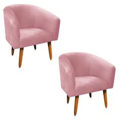 Imagem de Kit 02 Poltronas Stella Suede Rose Pés Palito Castanho D'Rossi
