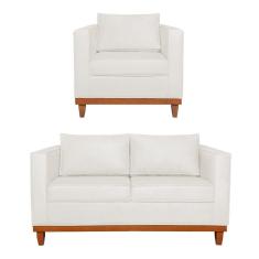 Imagem de Kit Sofa 2 Lugares E Poltrona Europa Bouclé - Amarena Móveis Cor Branco