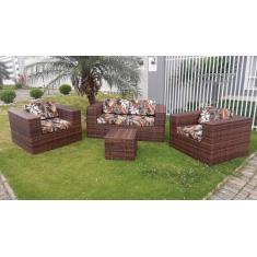 Imagem de Conjunto sofá quadrado fibra sintética tecido rivieira maron - Varanda