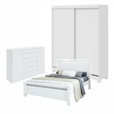 Imagem de Quarto com Guarda-roupa Casal 2 Portas 2 Gavetas, Cômoda 2 Portas 7 Gavetas e Cama Reali Branco