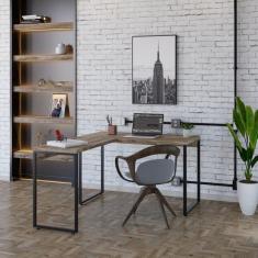 Imagem de Mesa De Escrit rio Em L Estilo Industrial 120x150cm Kuadra Ca