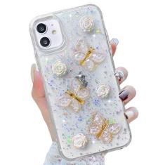 Imagem de CEOKOK Capa para iPhone 11 3D Borboleta Floral Transparente com Design Bonito Glitter Estrelas Brilhantes Fina Flexível TPU À Prova de Choque À Prova de Poeira Capa de Telefone Estética Feminina