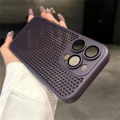 Imagem de Capa de malha respirável com dissipação de calor para iPhone 15 14 11 12 13 Pro Max Plus Capa dura de proteção de lente, roxo escuro, para iPhone 14 Plus
