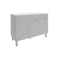 Imagem de Balcão Gabinete Para Pia 118 Cm Cozinha Bruna Branco Com Tampo Tampão 120 Cm Branco