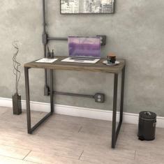 Imagem de Conjunto Home Office 2 Peças com 1 Escrivaninha e 1 Estante 5 Prateleiras Kuadra Compace Carvalho Dark