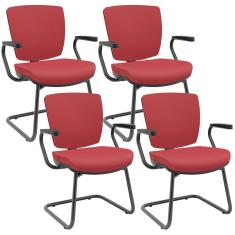 Imagem de Kit 4 Cadeiras De Escritório Fixa Executiva Office Preto Slim Baixa Flexi P03 Vinil Vermelho - Lyam