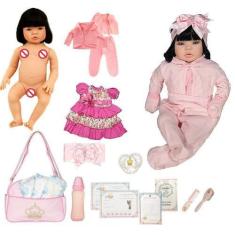 Imagem de Bebê Reborn Alive Morena De Vinil Enxoval Rosa 22 Acessórios - Cegonha