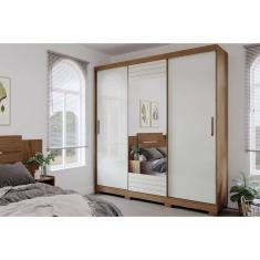 Imagem de Guarda Roupas 3 Portas de Correr de (1 c/ Espelho) e 4 Gavetas Búzios Cinamomo/Off White - Panan