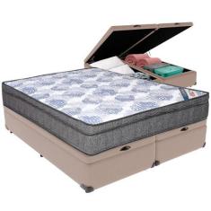 Imagem de Cama Box Baú Bege e Colchão ISO Superpocket Molas Ensacadas Queen Orto
