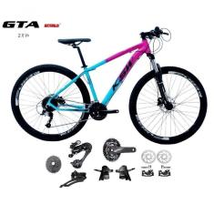 Imagem de Bicicleta Aro 29 Ksw Xlt Kit 2x9 Gta Sunrun Freio Disco K7 11/36 Pedivela 24/38d Garfo Com Trava - Rosa/azul Tam.21
