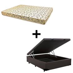Imagem de Cama Baú Casal - Tecido Sintético Marrom Com Colchão Austrália Bello Box - 100% Espuma D26 Amarelo 55x138x188