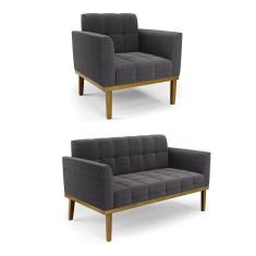 Imagem de Namoradeira E Poltrona Base Madeira Fixa Cast Elisa Bouclê Grafite D03 - D`rossi