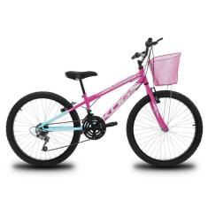 Imagem de Bicicleta Infantil Aro 24 KOG Feminina 18 Marcha 3x8 Velocidades com Cestinha para Meninas Azul Degrade Branco