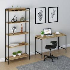 Imagem de Conjunto Home Office Industrial 2 Peças Escrivaninha com Estante Active Yescasa Carvalho